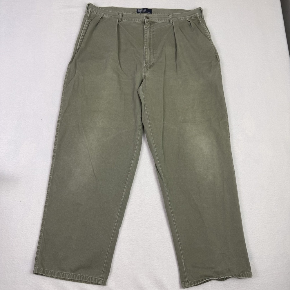 Polo Ralph Lauren Polo Chino Mens 36x28 Pleated Pants Olive Green Army Khaki